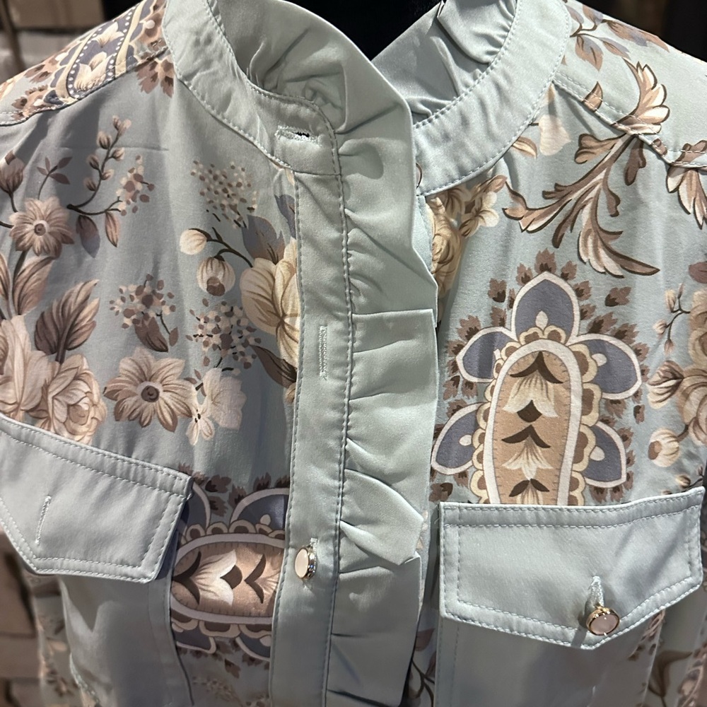 Floral Ruffle Blouse - Blue